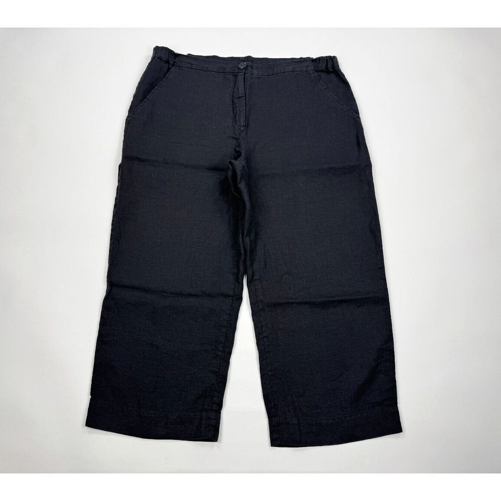 Flax Linen‎ Wide Leg Pants Women M Elastic waist Zip Closure Lightweight Pockets